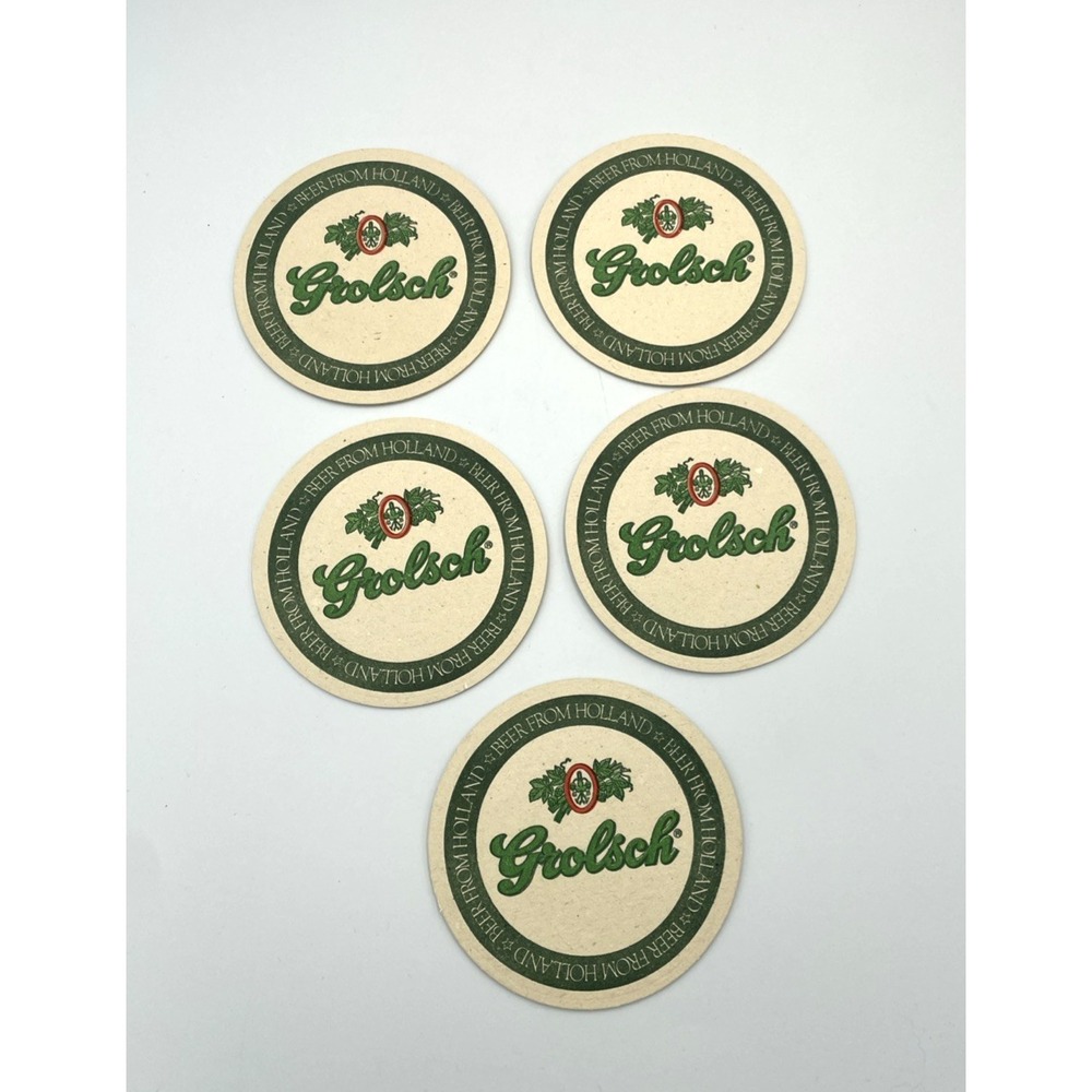 Vintage Grolsch Coasters Lot of 5 Beer from Holland 4.25" D Paper Barware‎